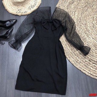 Đầm nơ ngực phối ren 2 màu