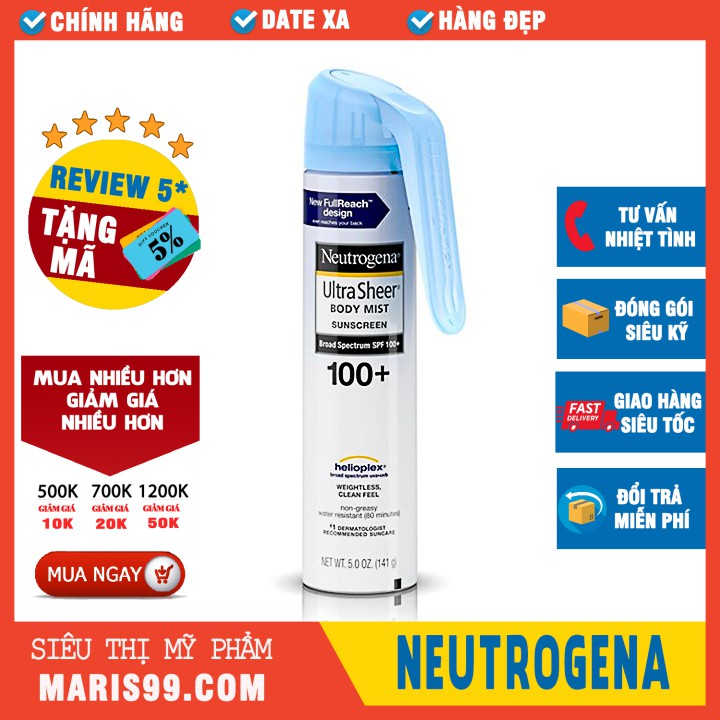 Xịt Chống Nắng Neutrogena Ultra Sheer Body Mist SPF100 (141g) _ NTG012CN