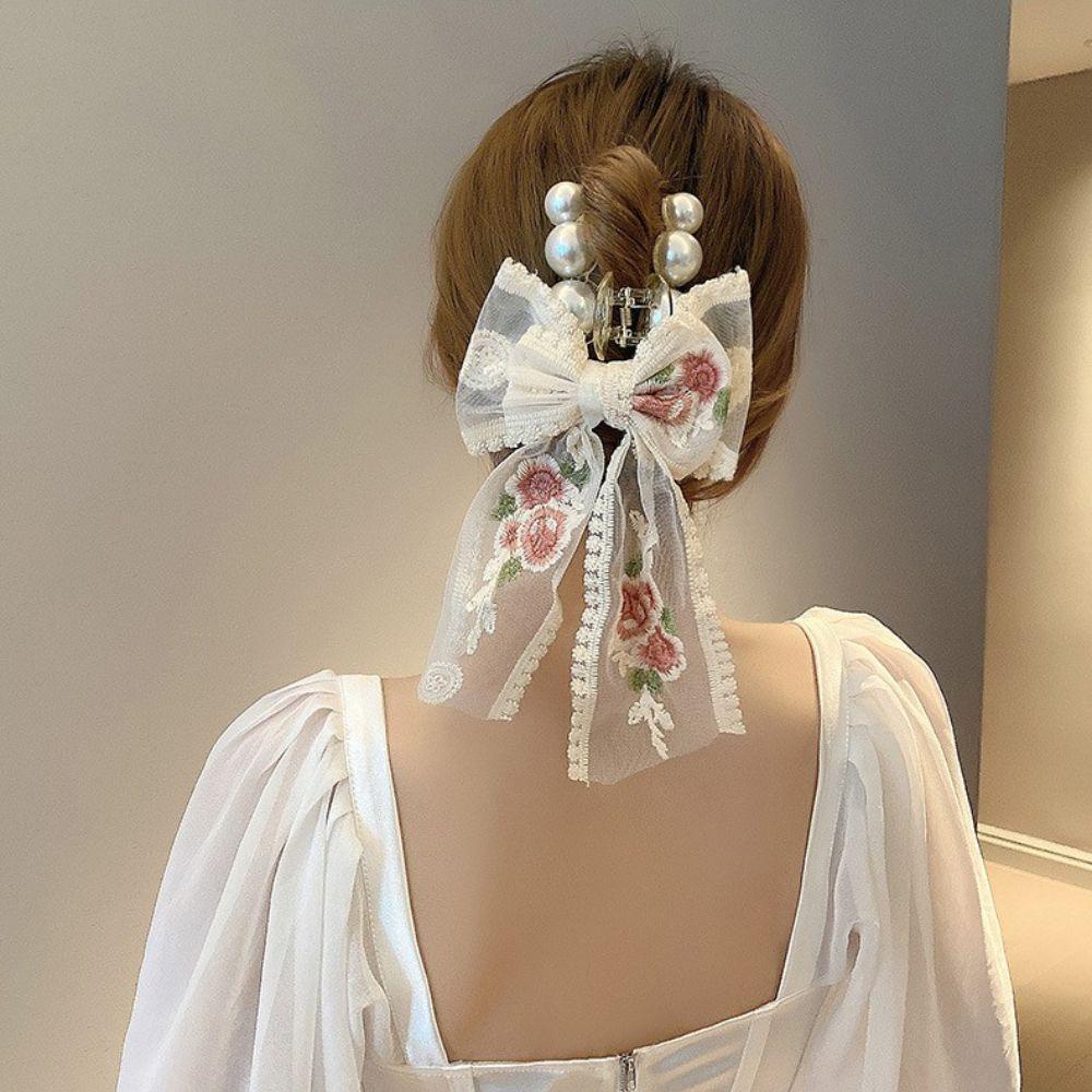 BACK2LIFE Kẹp Tóc Càng Cua Đính Nơ Vải Lưới Ren Hoa Kiểu Hàn Quốc 2life