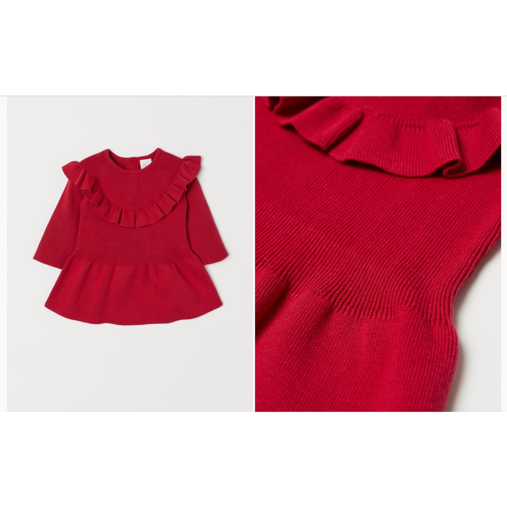 Váy len đỏ cổ bèo HM H&M_hàng chính hãng authentic