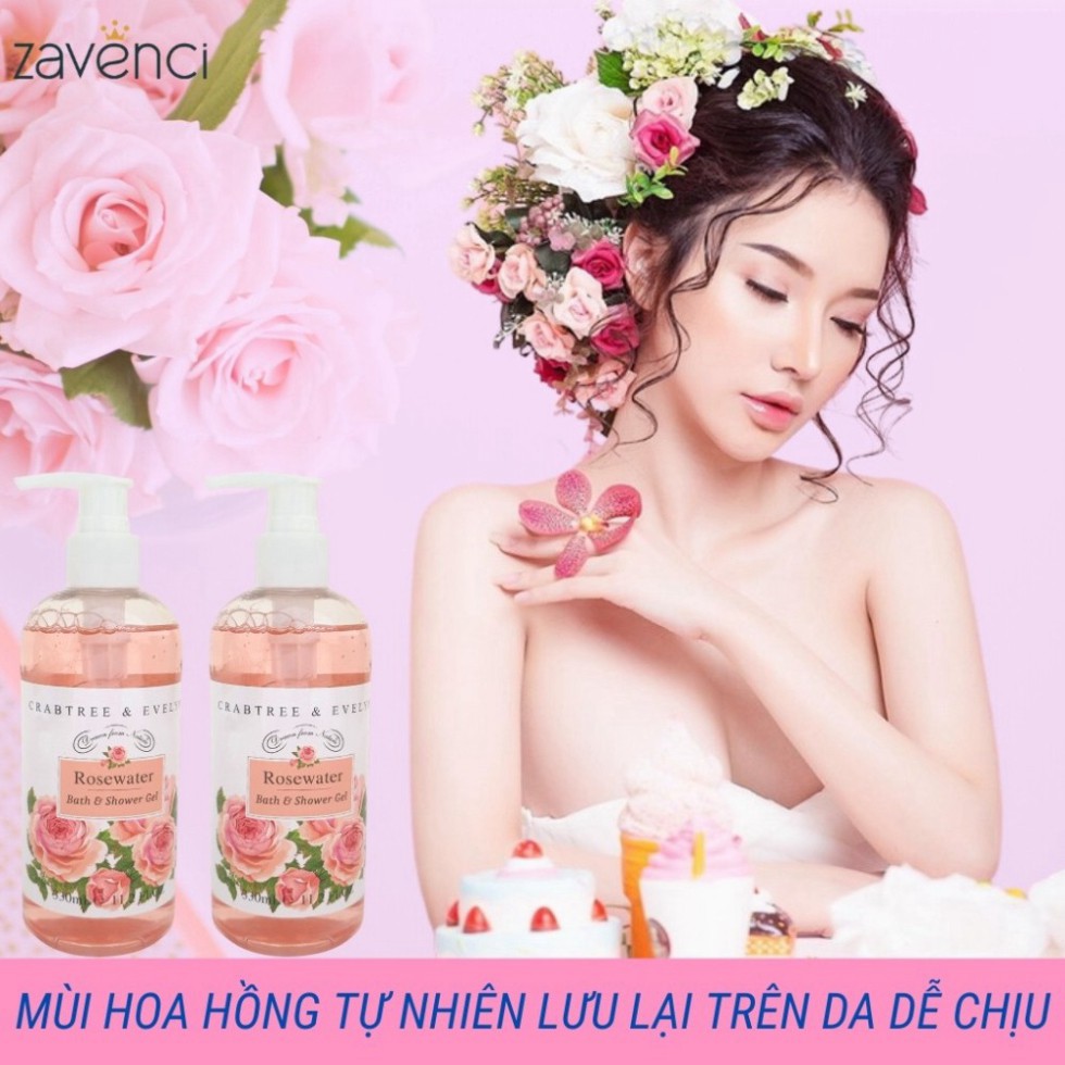 Sữa Tắm CRABTREE & EVELYN Dưỡng Da Trắng Sáng Mềm Mịn Hương Hoa Hồng Tự Nhiên (330ml)