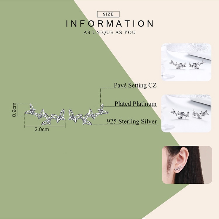 BAMOER Bông Tai bạc 925 Hình Bướm Đơn Giản Thời Trang BSE056