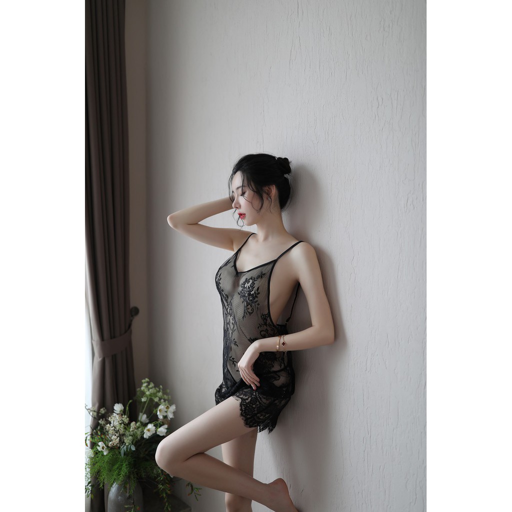 Váy ngủ sexy hai dây ren xuyên thấu gợi cảm quyến rũ + quần chip G-string 2245 | BigBuy360 - bigbuy360.vn