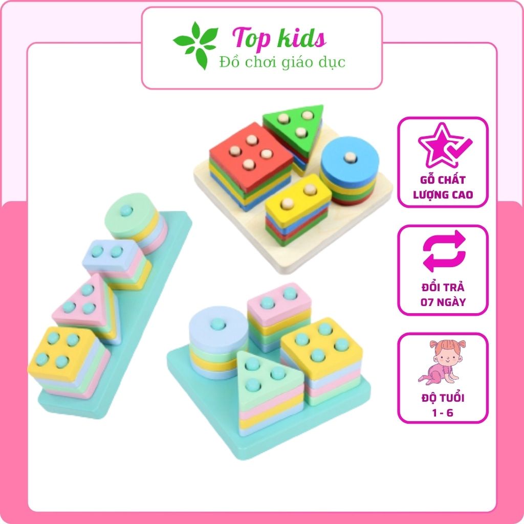 Đồ chơi gỗ montessori đồ chơi thông minh trí tuệ bộ thả hình khối 4 trụ cho bé trai bé gái - TOPKIDS