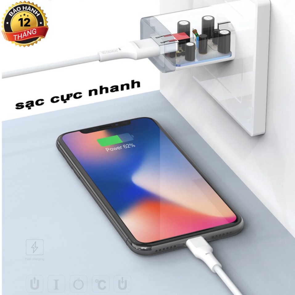 Bộ Củ + cáp sạc SD DESIGN C66 chính hãng sạc nhanh an toàn cho điện thoại Android,Iphone