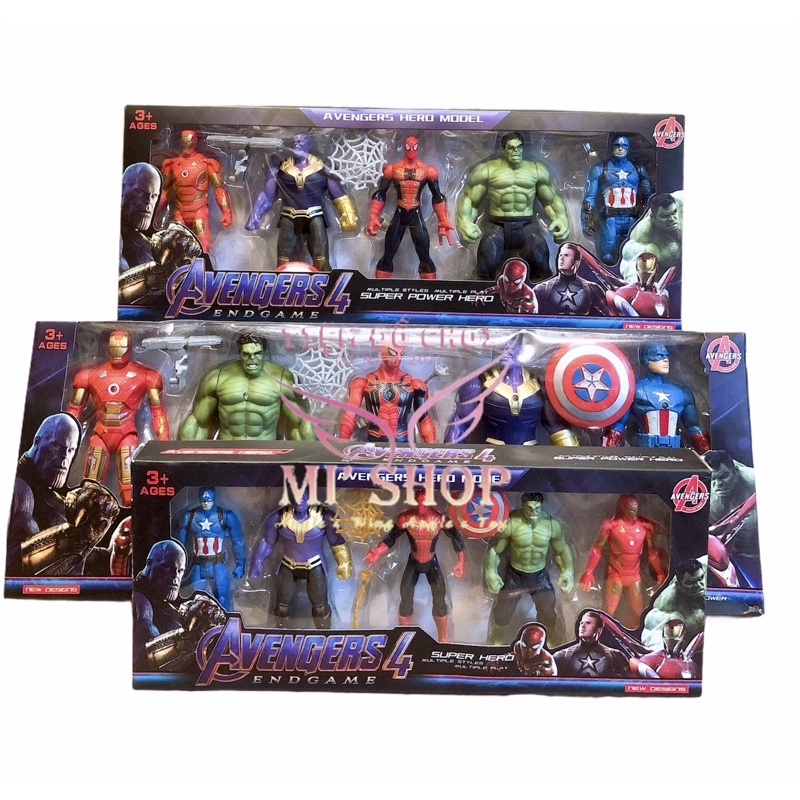 Set 5 Mô Hình Siêu Anh Hùng Avengers 12cm 15cm 17cm [2105 - 2155 - 2165] HULK THANOS SPIDER MAN CAPTAIN AMERICA IRON MAN