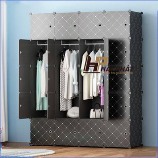 Tủ nhựa lắp ghép đa năng 20 ô màu đen kẻ caro