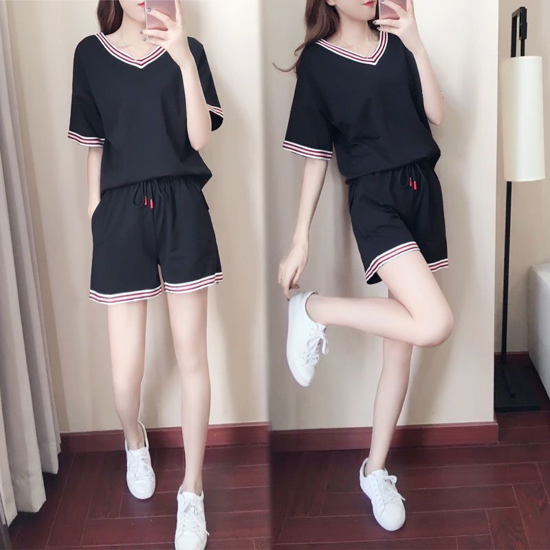 Bộ Đồ Thể Thao Ngắn Tay Cổ Chữ V Dáng Rộng Thời Trang Mùa Hè Hàn Quốc 2022 Dành Cho Nữ