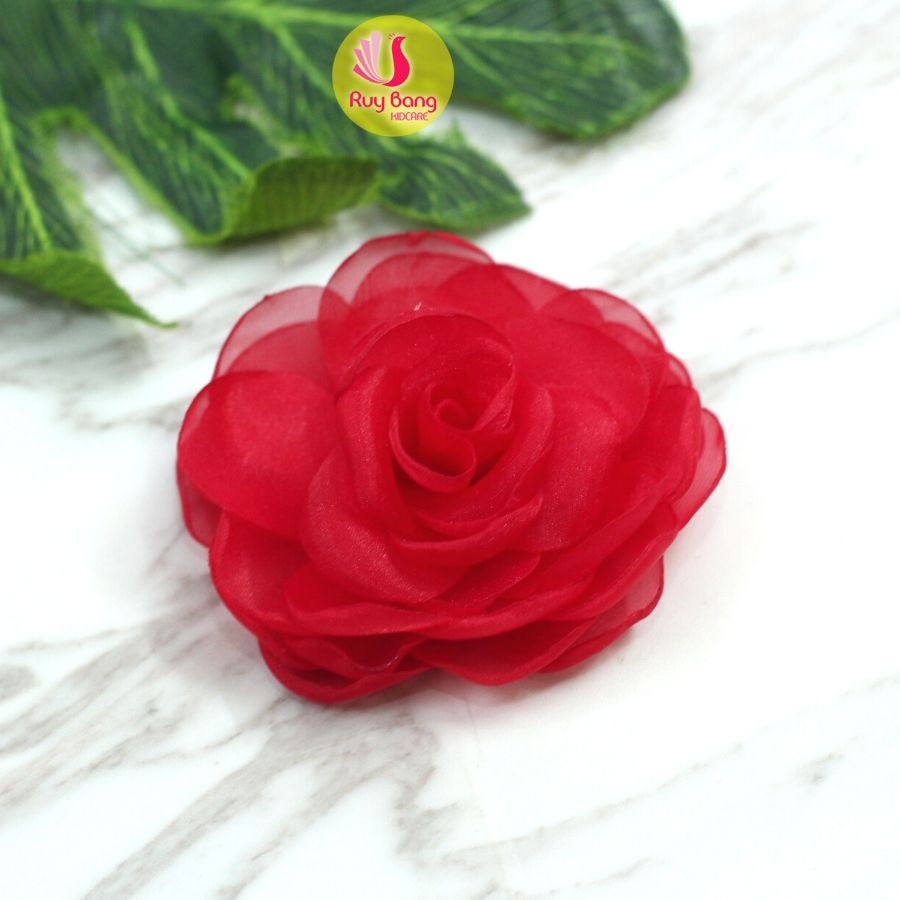 Hoa voan hồng cao cấp, hoa dùng trong phụ kiện may mặc, đính váy áo và phụ kiện kẹp tóc H2205