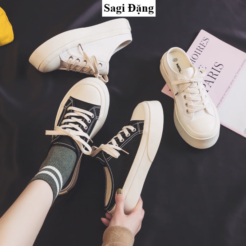 Giày sục cv đế cao dày full box, giày ulzzang lười đạp gót vải canvas chất lượng cao