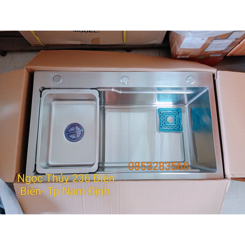 Chậu rửa bát 1 hố cỡ lớn kích thước 78*46 cm inox 304 chuẩn 100%, chậu 1 hố mẫu mới hiện đại bậc nhất
