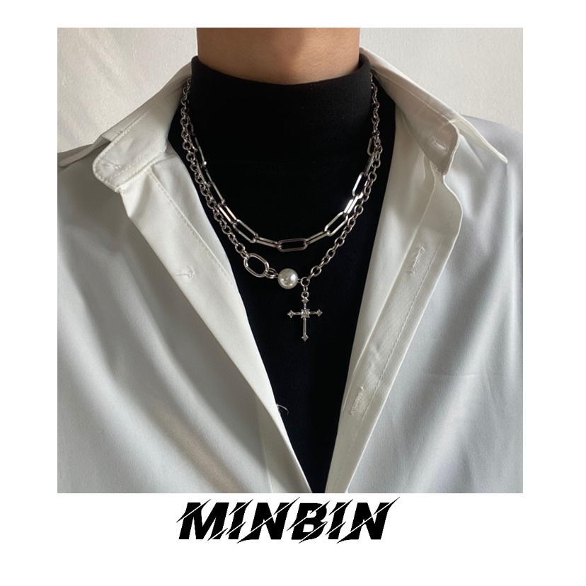 Vòng cổ Hai Lớp Đính Đá Và Ngọc Trai Phong Cách Hip Hop Thời Trang Cho Nữ