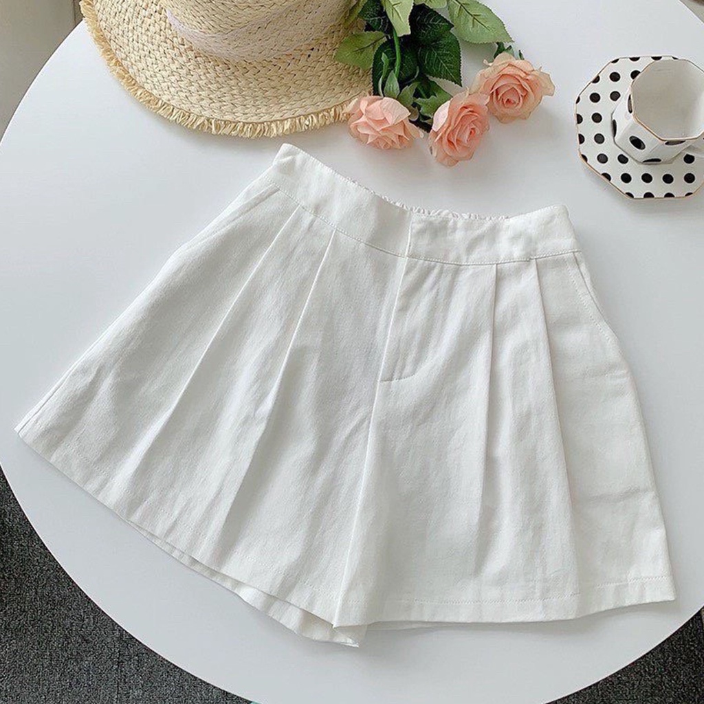 Quần short nữ, quần giả váy dáng xòe chất đũi chun sau siêu ximh - 4BASIC QC012