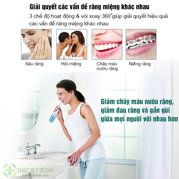 Máy Tăm Nước,Máy Tăm Nước Cầm Tay -Gấp Gọn- Đánh sạch mọi mảng bám cứng đầu