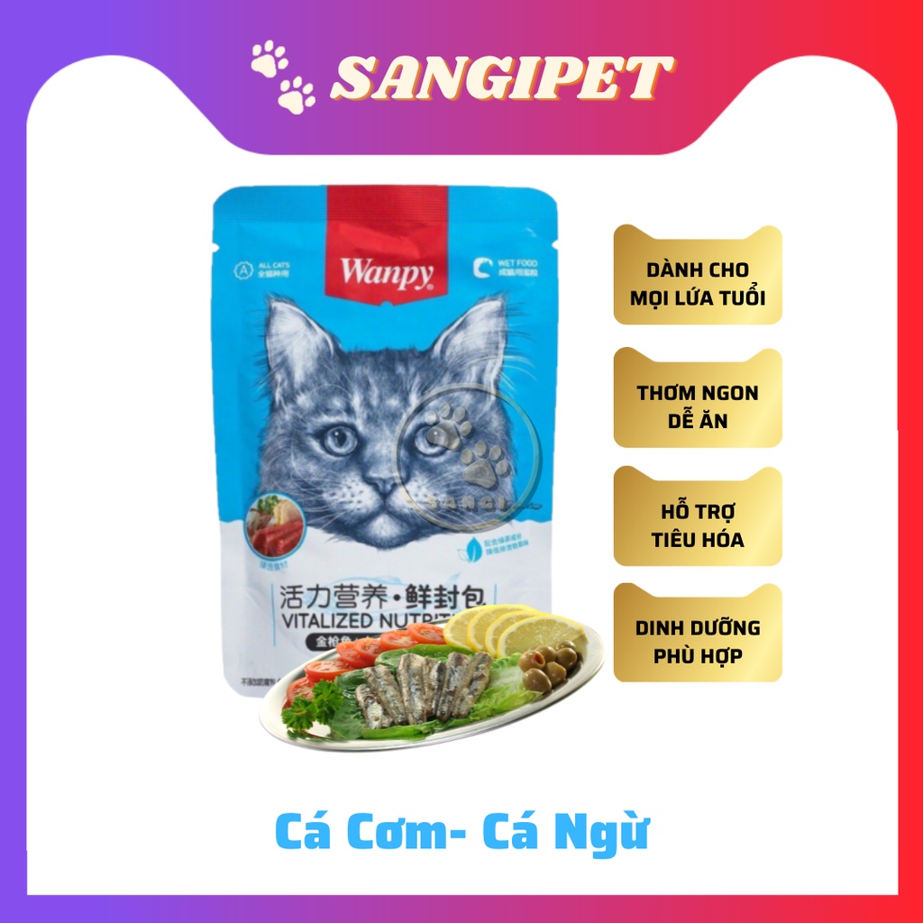 [Mã PET50K giảm Giảm 10% - Tối đa 50K đơn từ 250K] Pate WANPY cho mèo gói 80g, pate mèo 7 vị dinh dưỡng