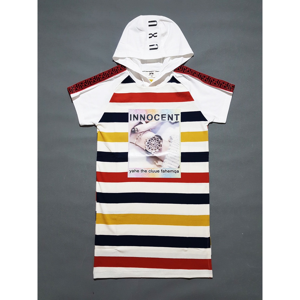 Đầm suông sọc phối nón hoddie thời trang đồng hồ cá tính cho bé gái tuổi teen