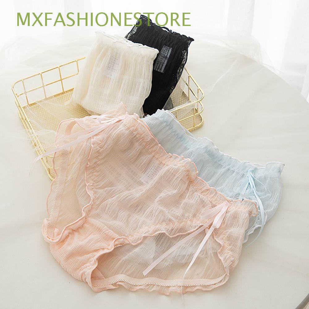 Quần Lót Lọt Khe Vải Cotton Lụa Phối Dây Ruy Băng Trong Suốt Gợi Cảm Cho Nữ
