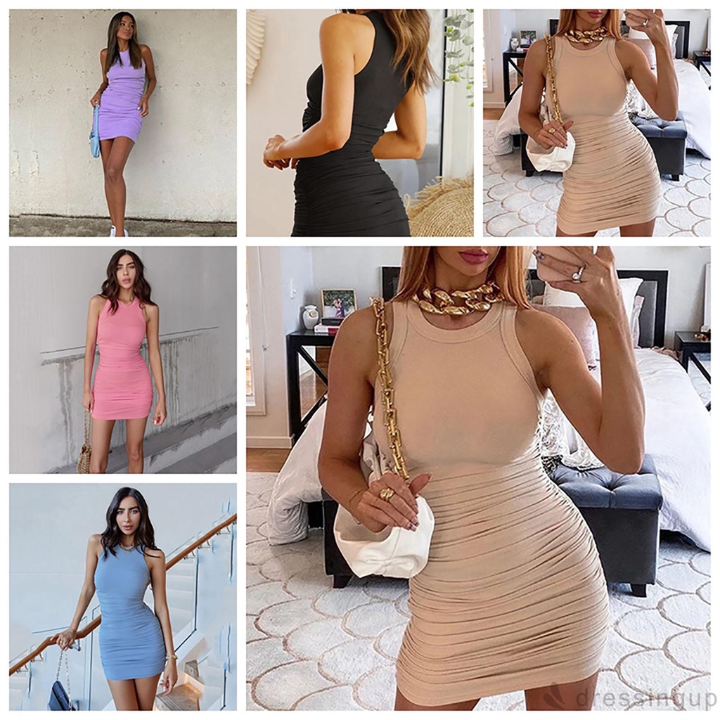 Đầm không tay màu trơn thời trang thanh lịch