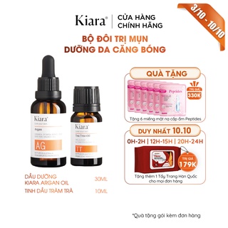 Bộ Đôi Chấm Mụn Tea Tree Oil 10 ml và Dưỡng Da Căng Bóng Kiara Argan Oil 30ml
