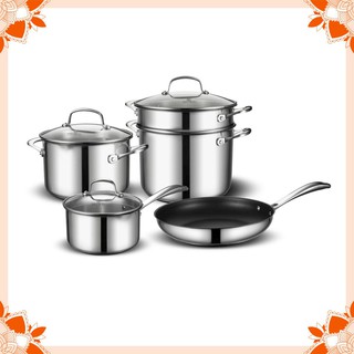Bộ nồi chảo inox 304 elmich premium el3134, nồi 18,20cm, nồi hấp 24cm, chảo 26cm
