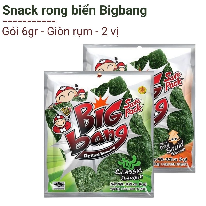 Snack rong biển Bigbang sấy khô vị truyền thống vị mực ngon giòn giàu dinh dưỡng đạt chuẩn an toàn thực phẩm Angola