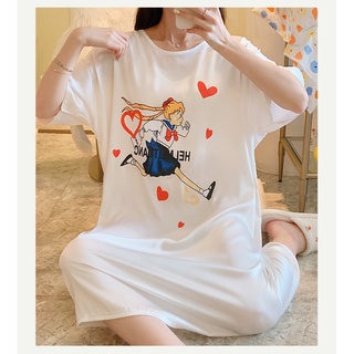 Đầm Suông Nữ Chất Cotton Mềm Mát Tay Lỡ Form Rộng Basic Hình In Thủy Thủ Mặt Trăng Tới 70kg TTDS0227