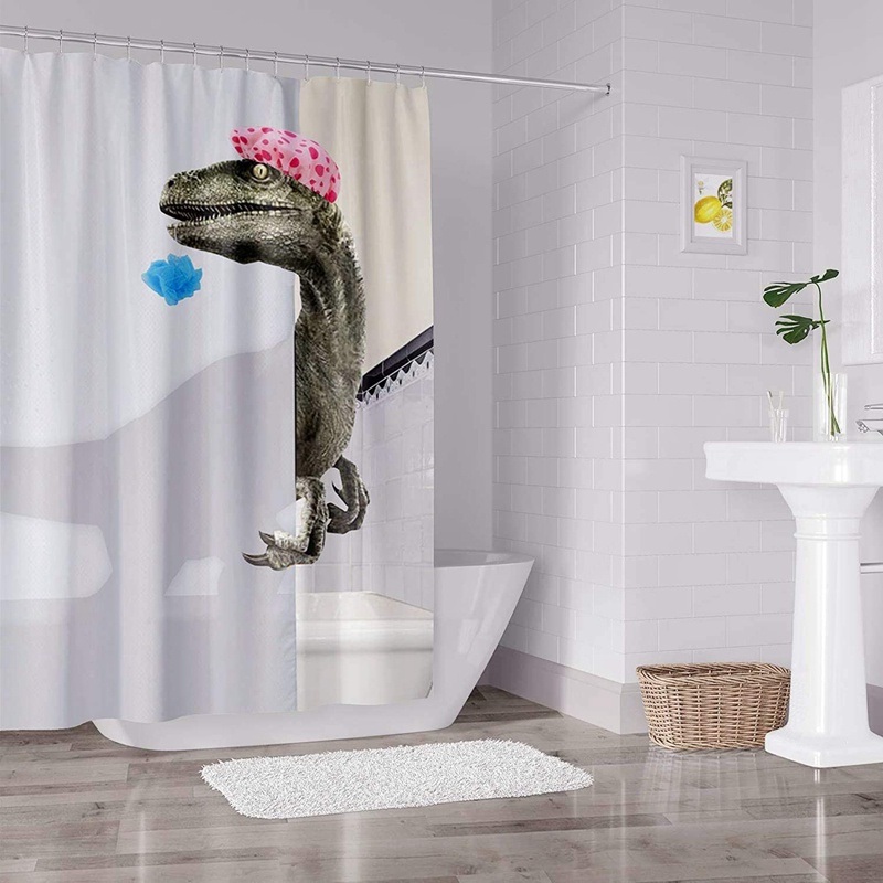 Rèm tắm khủng long vui nhộn Rèm phòng tắm có móc Phim hoạt hình tắm Khủng long Vải tắm Rèm tắm cho trẻ em
