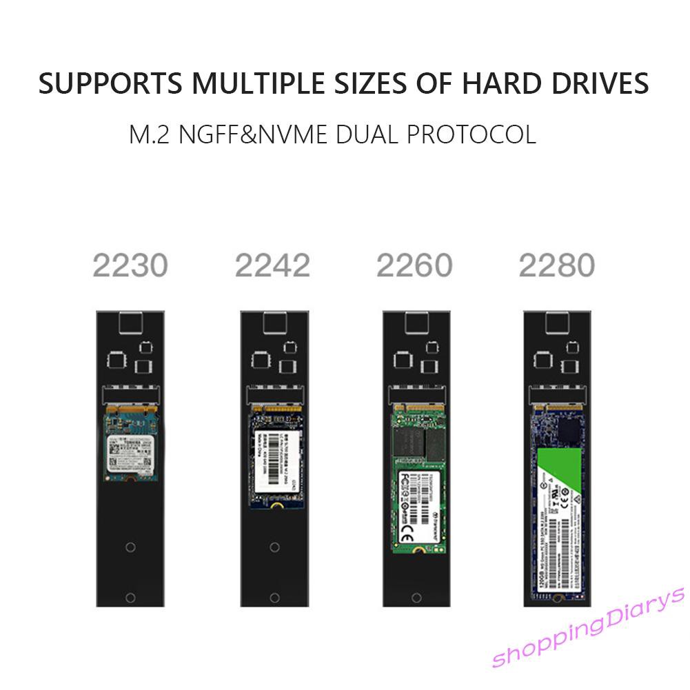 ✤Sh✤ USB 3.1 Type-C SSD Enclosure Fan Aluminum Alloy M.2 NGFF NVME External Case