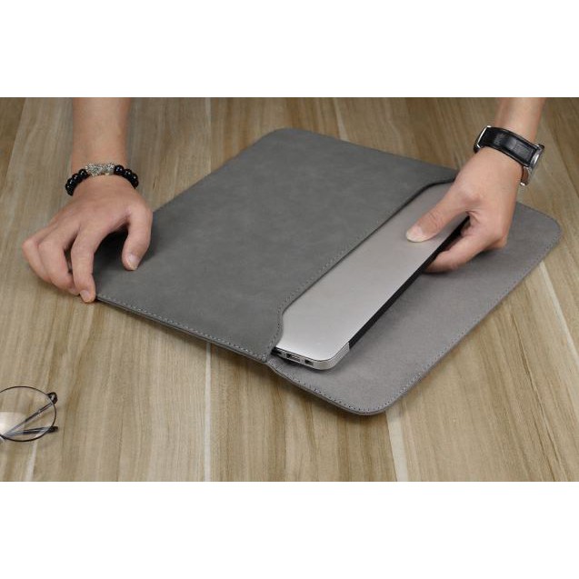 Bao da Macbook + Túi Đựng Sạc Màu Xám Đậm Cao Cấp | BigBuy360 - bigbuy360.vn