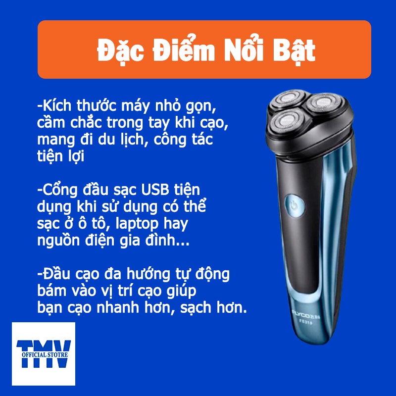 Máy cạo râu FS318 cao cấp cho nam mini bỏ túi đa năng sạc điện chính hãng FLYCO TMV Official