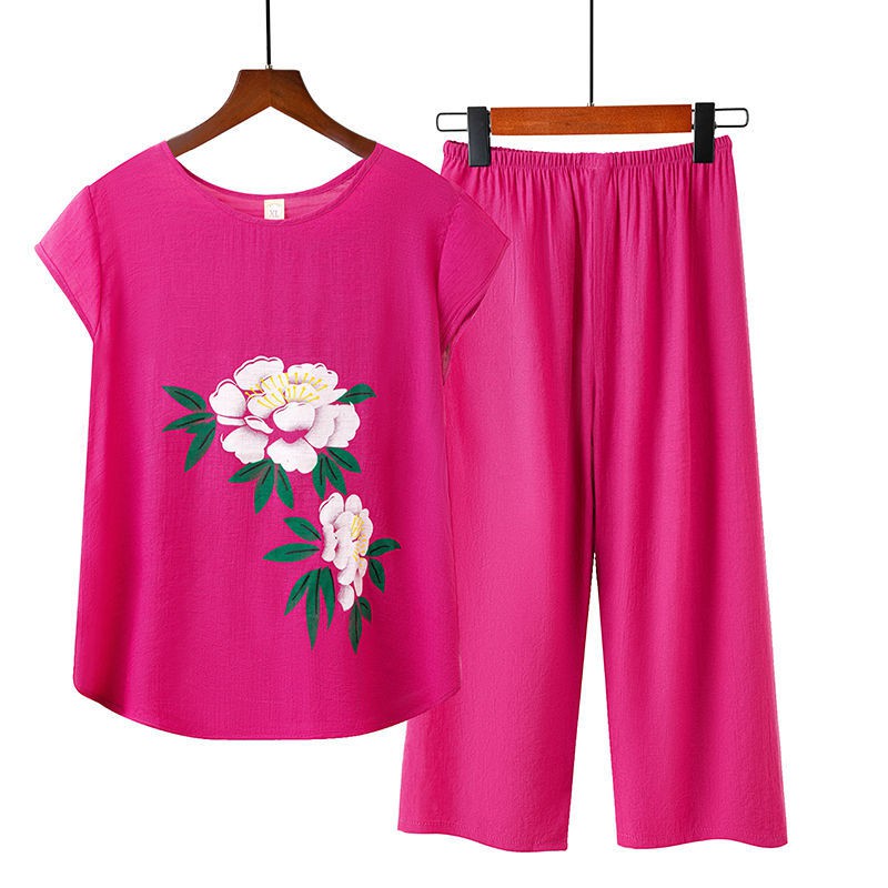 Bộ Đồ Ngủ Tay Ngắn Chất Liệu Cotton Và Lanh Thời Trang Mùa Hè Cho Phụ Nữ Trung Niên | BigBuy360 - bigbuy360.vn