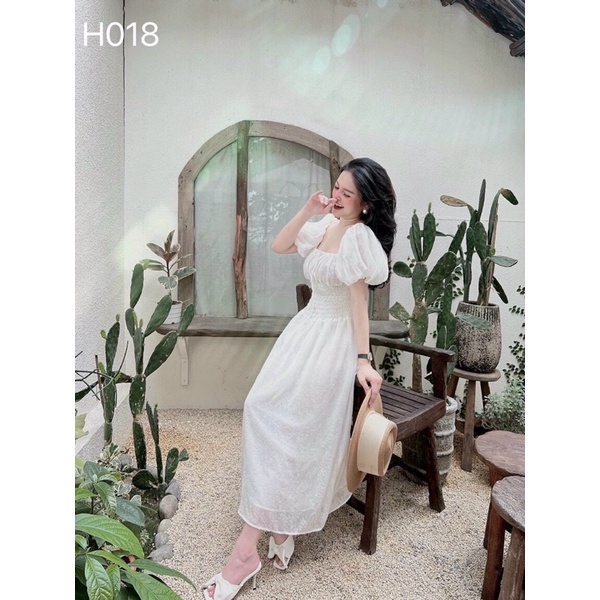 LIKEHER - ĐẦM MAXI TAY PHỒNG CHUN EO H018