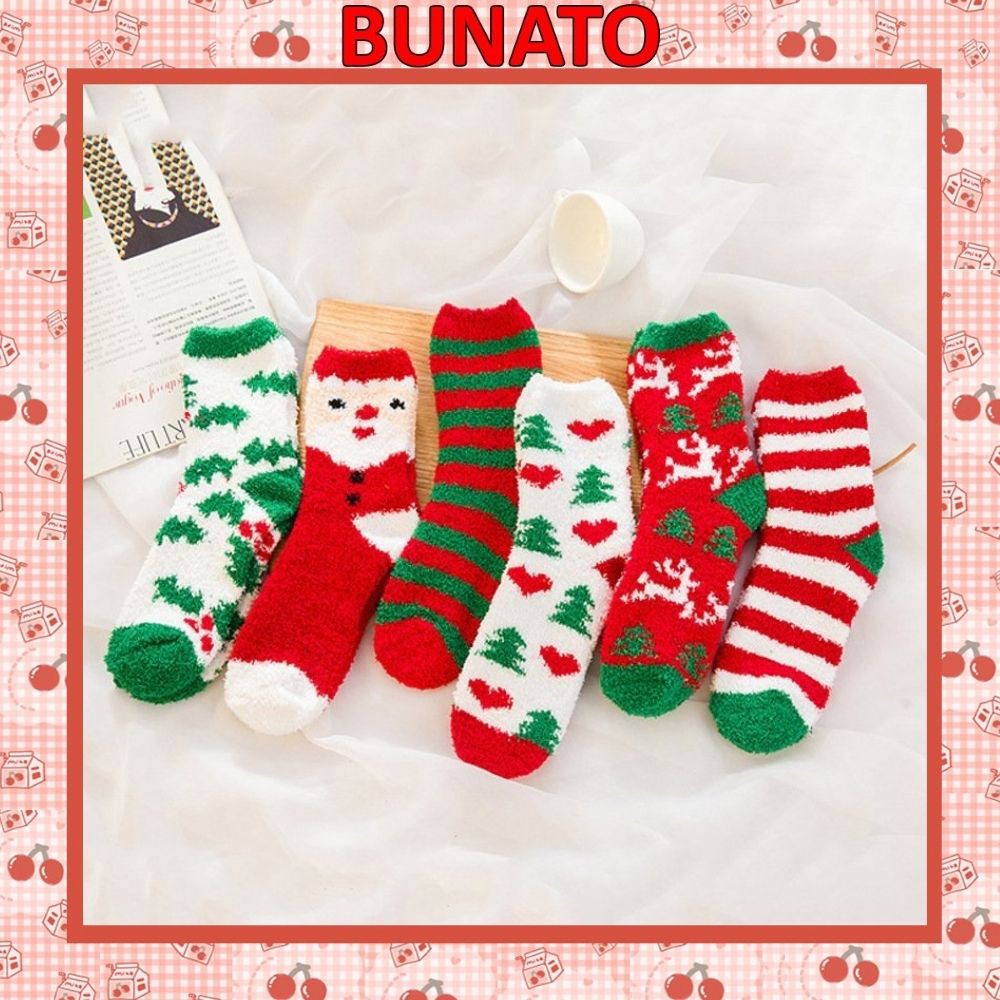 Tất len lông cừu Bunato vớ cổ cao hoạ tiết Noel Giáng Sinh vintage Hàn Quốc TN135