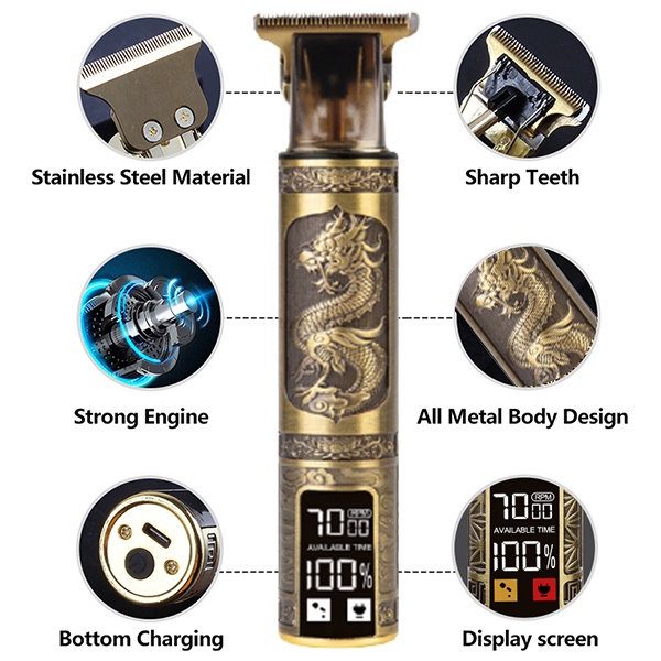 Tông đơ cắt tóc T9 chuyên nghiệp có màn hình hiển thị lcd kèm phụ kiện cho nam