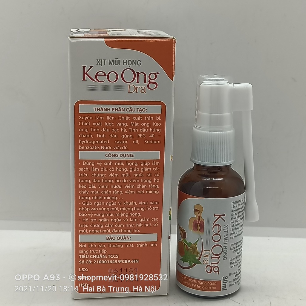 [Chính hãng]  Xịt mũi họng keo ong Dra lọ 30ml