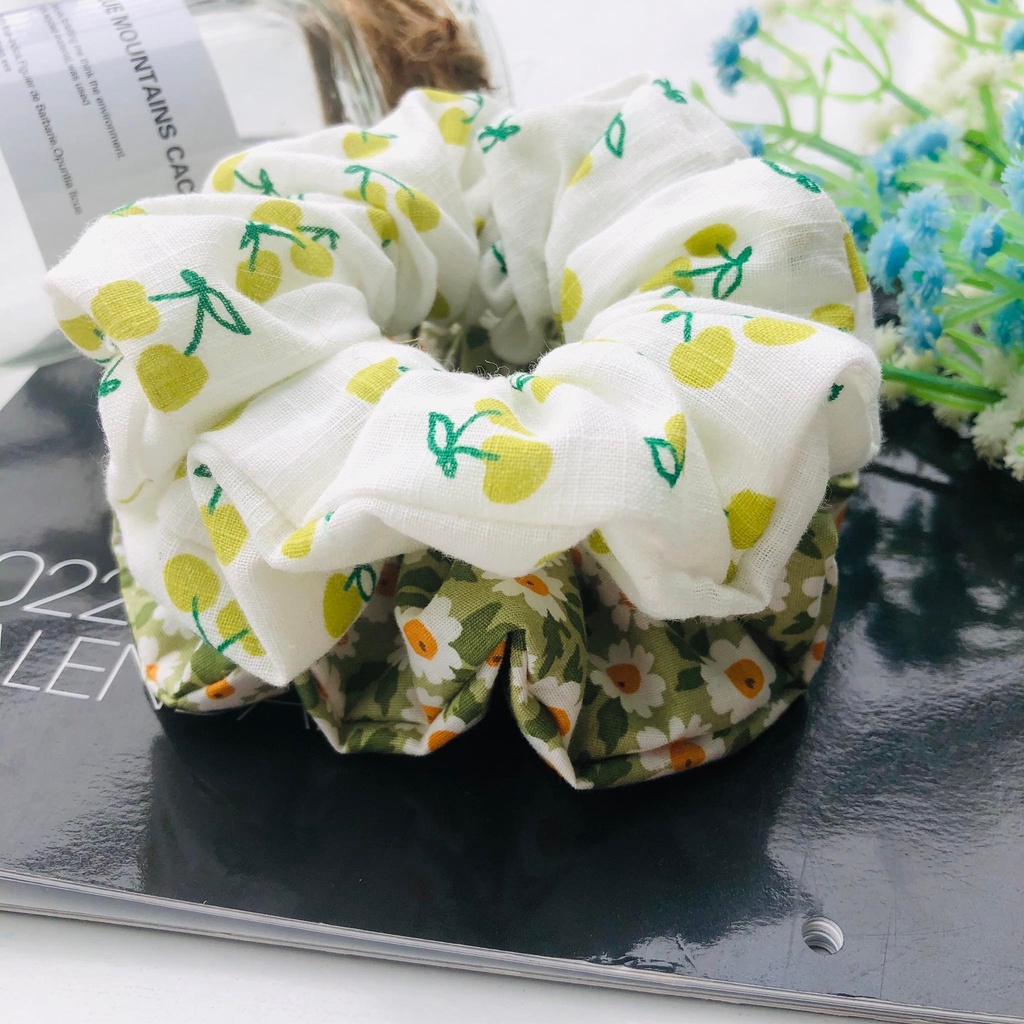 Buộc tóc vải scrunchies màu cốm dễ thương phong cách Hàn Quốc dành cho nữ, bé gái