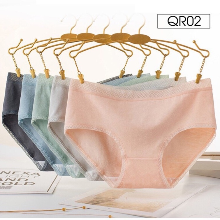 Quần Lót Nữ Cotton Kháng Khuẩn Trơn Viền Ren, Quần Lót Nhiều Màu Dễ Thương QR02