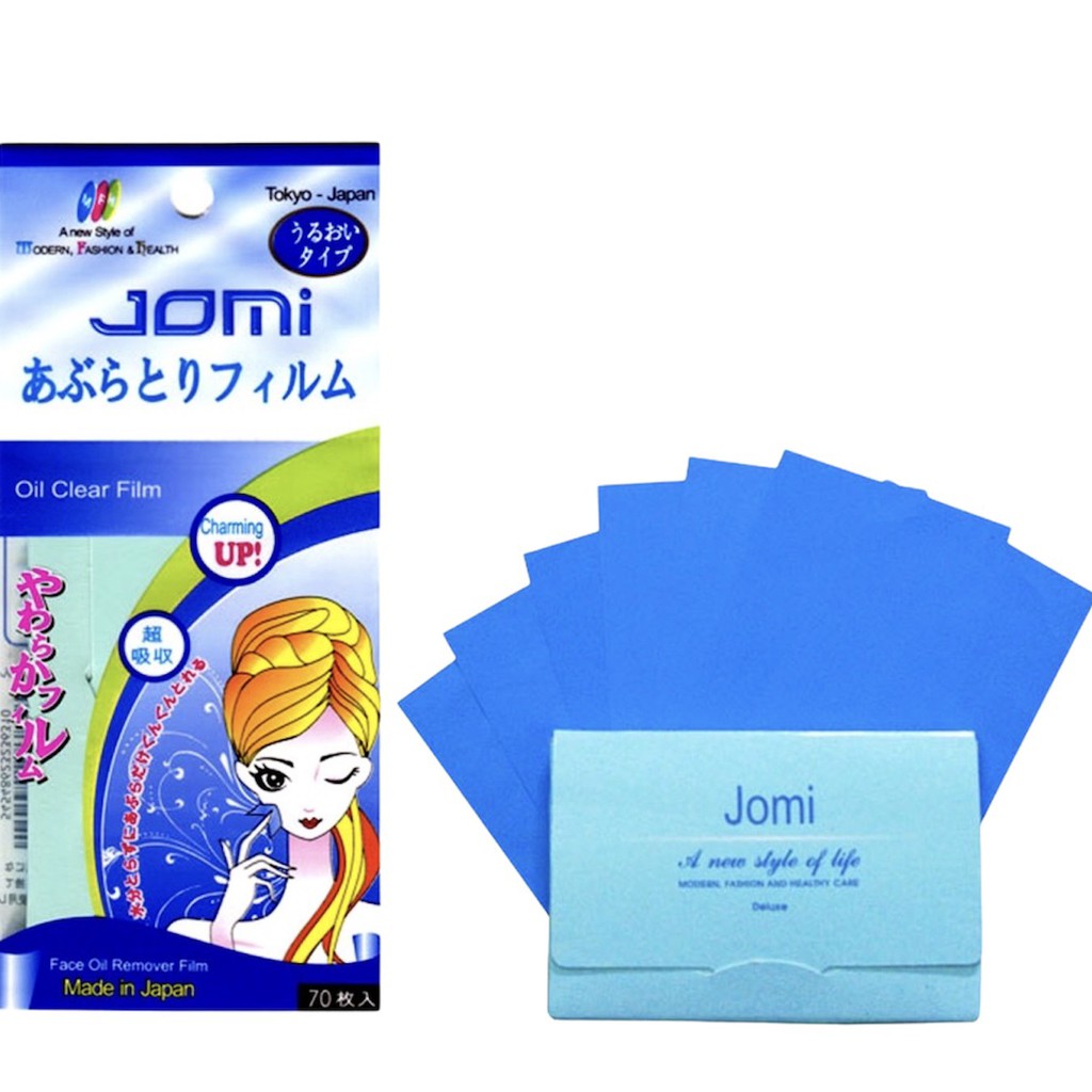 Giấy thấm dầu Jomi Oil Clear Film Nhật Bản, giúp thấm sạch dầu nhờn, hút sạch bụi bẩn, làm thông thoáng da, 70 tờ