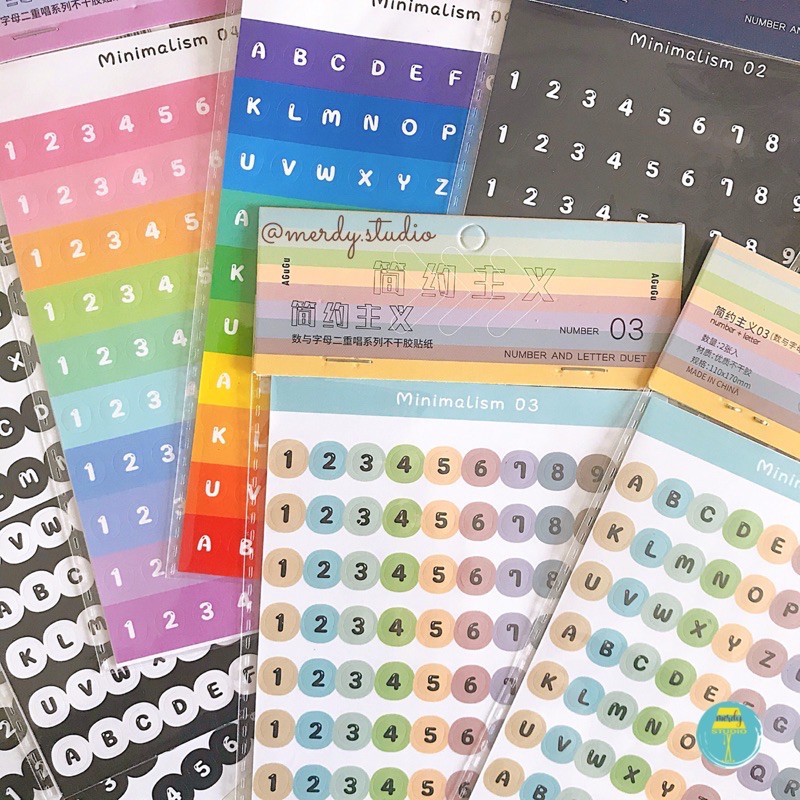Set 2 tấm sticker số đếm và chữ cái trang trí bullet journal phong cách minimalism
