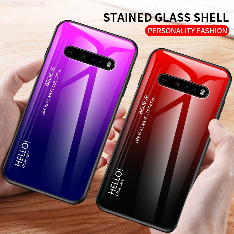 Ốp Điện Thoại Kính Cường Lực Cứng Siêu Mỏng Màu Gradient Cho LG G9 G6 G7 G5 V60