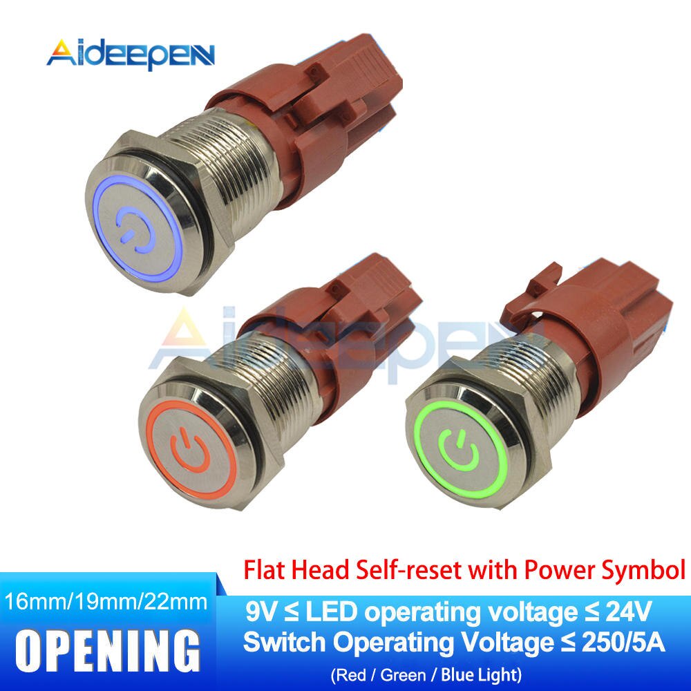 Công Tắc Nhấn Tự Động 16mm 19mm 22mm 250V 5A Cho Đèn LED Xe Hơi 9-24V
