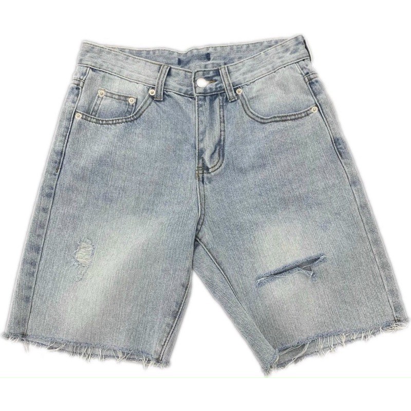 QUẦN SHORT JEANS RÁCH GỐI 1B FORM UNISEX (hình chụp thật)