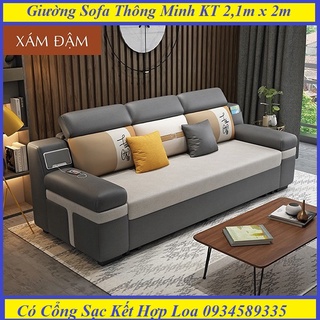 Giường Sofa Thông Minh, Sofa phòng khách  Mẫu Mới Nhất Có Loa  Khung Thép Chắc Chắn Vải Lanh Cao Cấp KT 2.1m x 2,05m