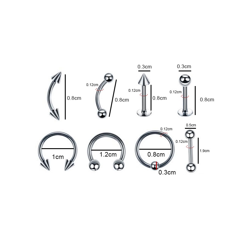 Bộ 8 khuyên mũi/ môi/ tai/ mũi cá tính