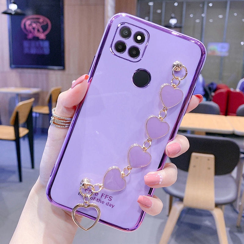 Ốp Điện Thoại Kết Cấu Sang Trọng Có Vòng Tay Trái Tim Cho realme c21y c21 c20 c25y