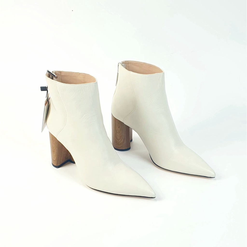 Giày Boot Cổ Thấp Za Ra Da Bò Thật Nguyên Miếng Hàng Thu Đông Đế Cao 7cm màu trắng kem | BigBuy360 - bigbuy360.vn