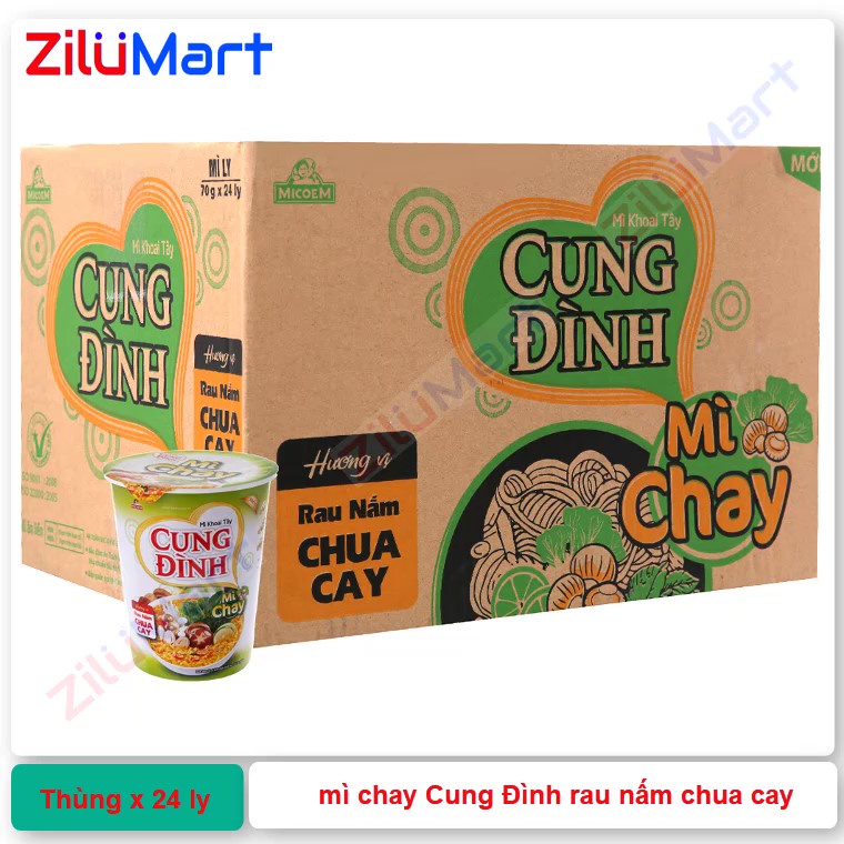 Mì chay Cung Đình vị rau nấm chua cay (thùng 24 ly) loại 70g