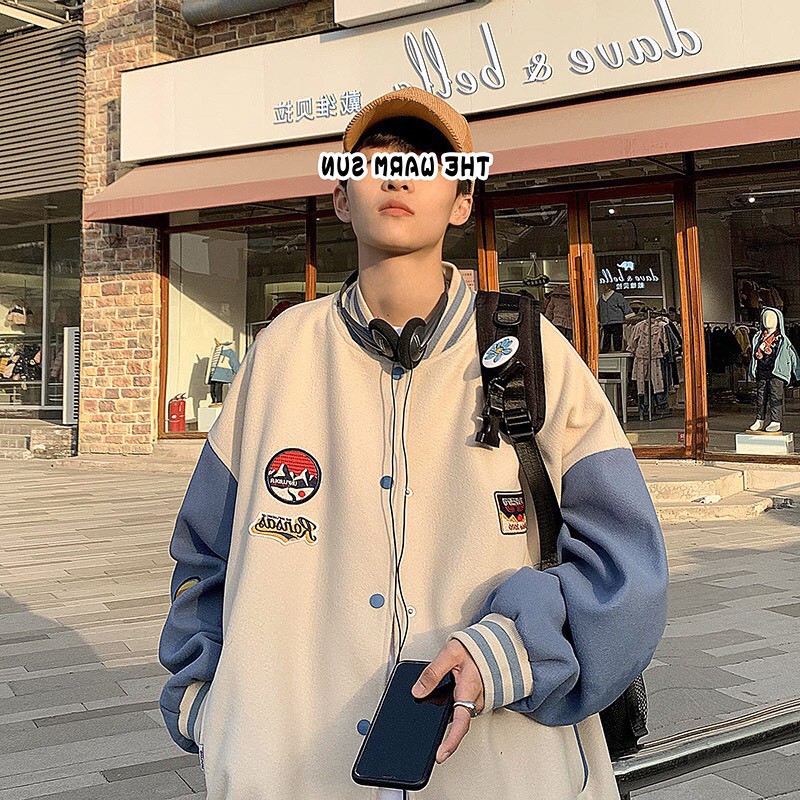 Áo Khoác Bomber - Áo Khoác Unisex  Nam Nữ  Nhung Phối Tay Cúc Bấm Form Rộng Hàng Shop | BigBuy360 - bigbuy360.vn