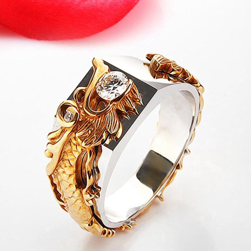Nhẫn Mạ Vàng Hình Rồng Đính Kim Cương Thời Trang Cho Nam