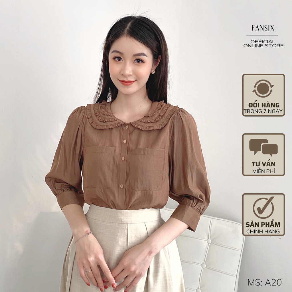 Áo sơ mi tay lỡ FANSIX - A13 sơ mi công sở phối cổ bèo nữ tính, chất vải lụa Hàn mềm mại